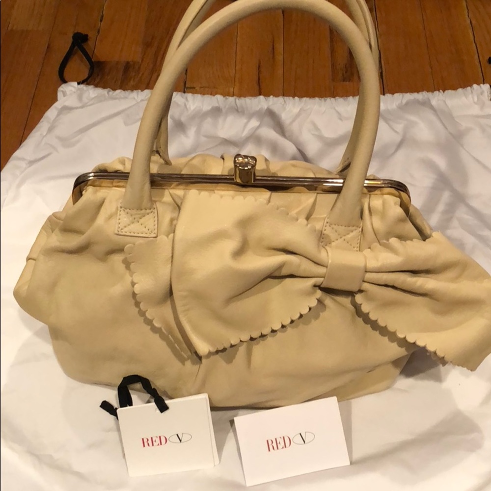 Valentino (Red) beige leather handbag with bow